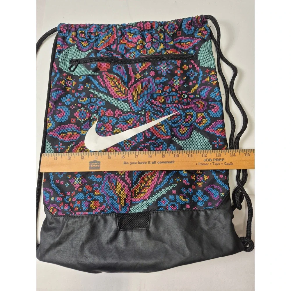 Nike Drawstring Cinch Bag Multi-Color Paisley Floral Print Gym Sackpack Black